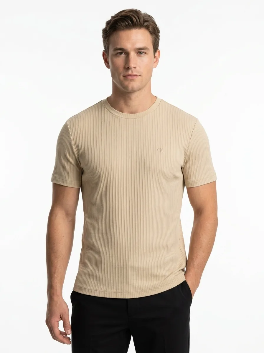 talla S - CK beige acanalado 2 Polo CK - Imagen 1