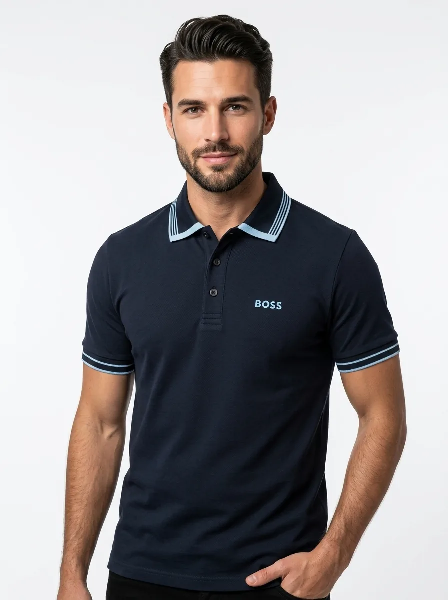 talla S - Hugo Boss navy tipped-celeste 1 Camisero Boss - Imagen 1