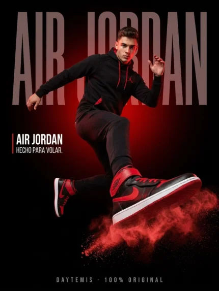 Air Jordan 1 Hi FlyEase Bred póster editorial Daytemis