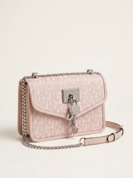 Cartera DKNY Elissa rosa palo flap crossbody