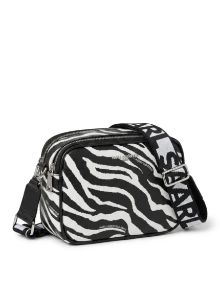 Cartera Karl Lagerfeld camera bag print cebra con correa logo