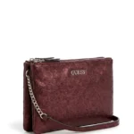 Cartera Guess crossbody vino metalizado con monograma G en relieve