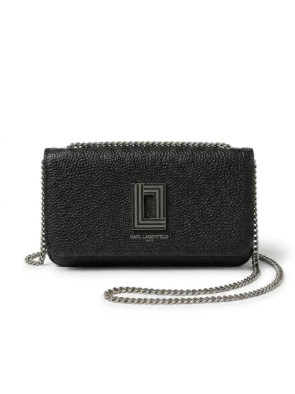 Cartera Karl Lagerfeld negra con logo K geometrico y cadena plateada