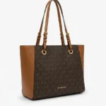 Tote Michael Kors Signature marron con paneles de cuero luggage