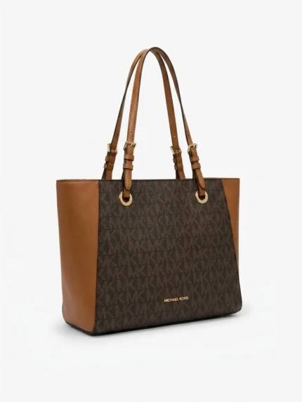 Tote Michael Kors Signature marron con paneles de cuero luggage