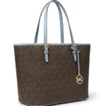 Tote Michael Kors Signature marron con asas celeste