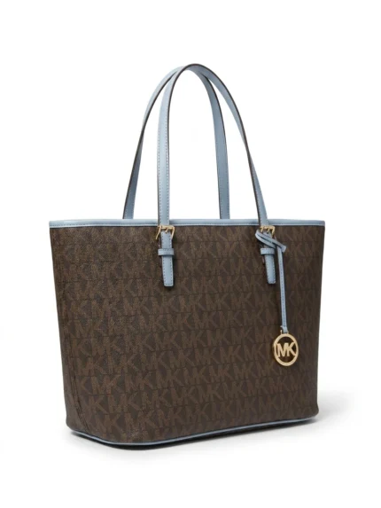 Tote Michael Kors Signature marron con asas celeste