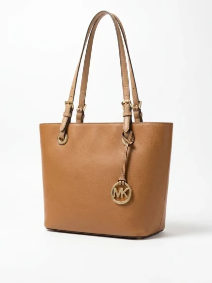 Tote Michael Kors cuero camel con dije MK dorado