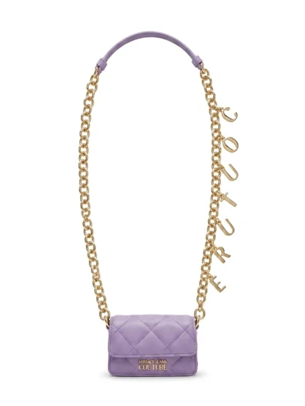 Micro bag Versace Jeans Couture lila acolchada con cadena Couture