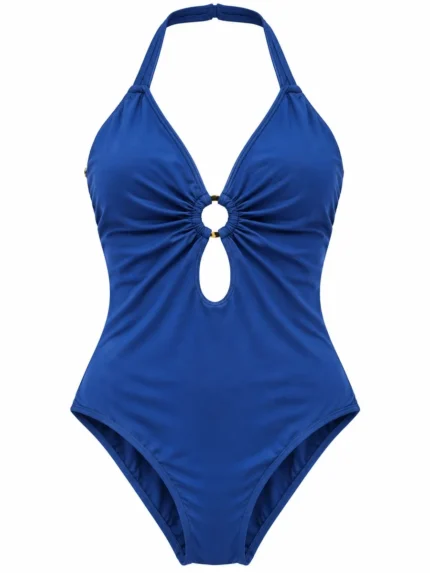 Traje de baño azul halter con argolla