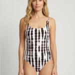 Traje de baño rayas blanco y negro con espalda cruzada