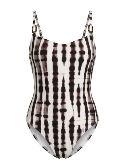 Traje de baño rayas blanco y negro con espalda cruzada