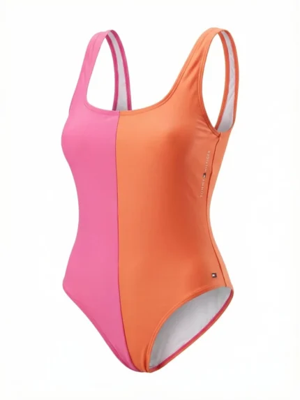 Traje de baño bicolor naranja y fucsia