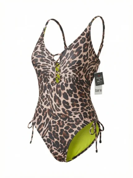 Traje de baño animal print con cordones