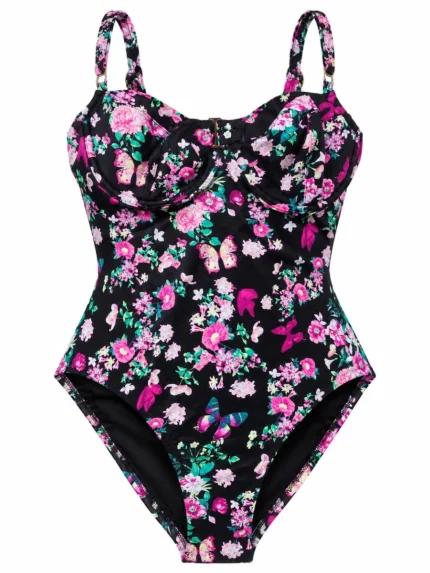 Traje de baño negro con flores