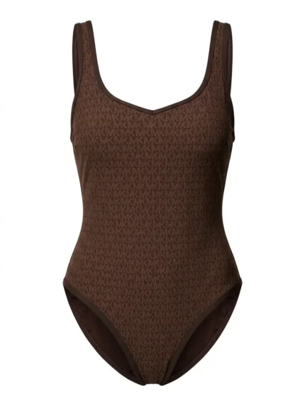 Traje de baño marrón con monograma