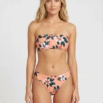 Bikini strapless floral coral