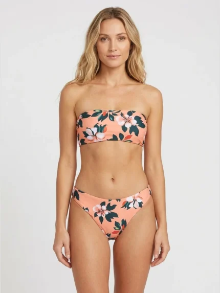 Bikini strapless floral coral
