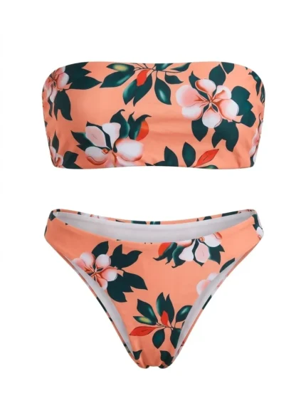 Bikini strapless floral coral