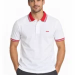Camisero Boss blanco con cuello rojo — frontal