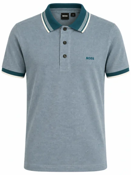 Camisero BOSS jaspeado con cuello petróleo — fantasma