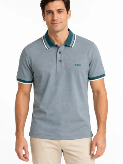 Camisero BOSS jaspeado con cuello petróleo — frontal