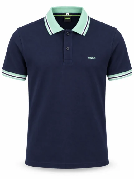 Camisero BOSS marino con cuello menta — fantasma