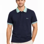 Camisero BOSS marino con cuello menta — frontal