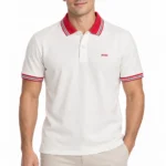 Camisero BOSS perla con cuello rojo — frontal