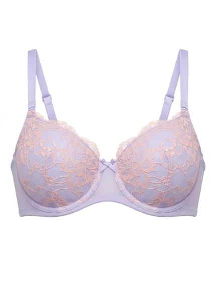 Brasier rosa y lila de encaje — 36D — fantasma frente