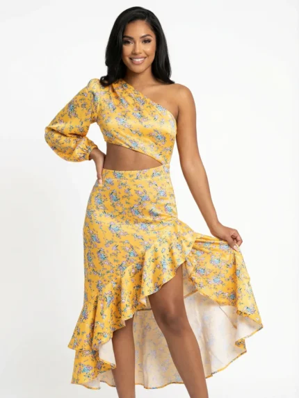 Conjunto Floral Amarillo un Hombro — foto 1
