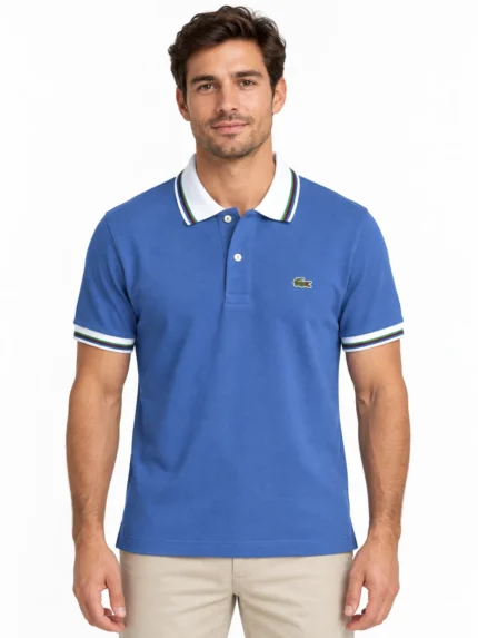 Camisero Lacoste azul con cuello blanco — frontal