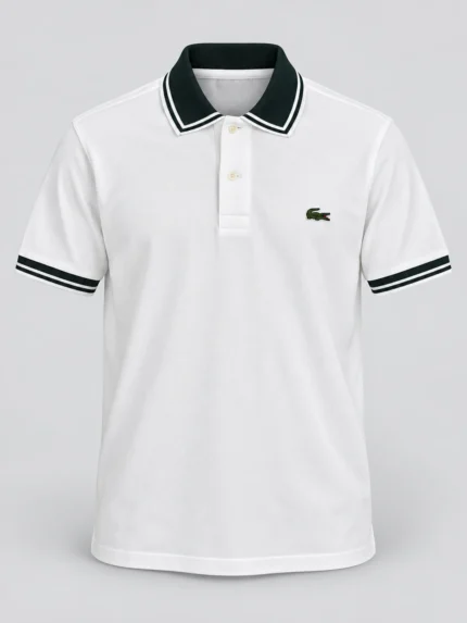 Camisero Lacoste blanco con cuello en contraste — fantasma