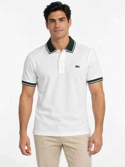 Camisero Lacoste blanco con cuello en contraste — frontal