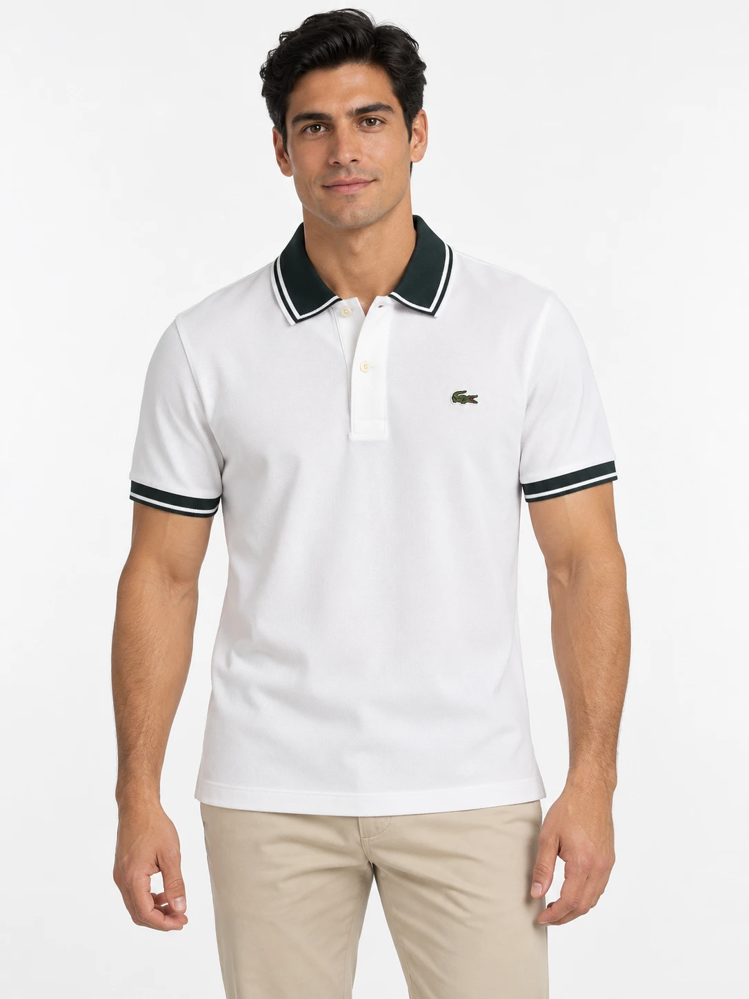 Camisero Lacoste blanco con cuello en contraste frontal Camisero Lacoste blanco con cuello en contraste — frontal