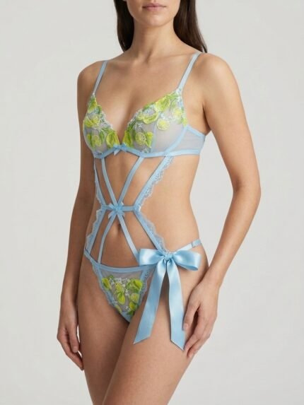 Body celeste con bordado amarillo — vista principal