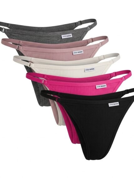 Pack de 5 calzones Steve Madden tiras laterales gris, rosa, marfil, fucsia y negro — M — fantasma frente