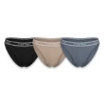 Pack de 3 calzones Calvin Klein bikini negro, beige y azul grisáceo — M — fantasma frente