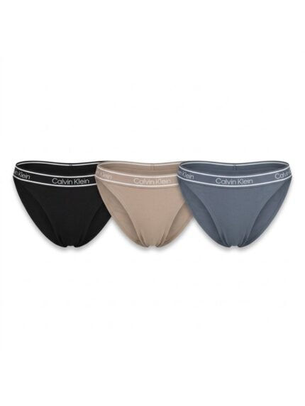 Pack de 3 calzones Calvin Klein bikini negro, beige y azul grisáceo — M — fantasma frente
