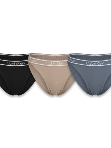 Pack de 3 calzones Calvin Klein bikini negro, beige y azul grisáceo — M — fantasma frente