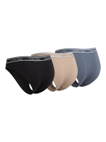 Pack de 3 calzones Calvin Klein bikini negro, beige y azul grisáceo — M — fantasma espalda