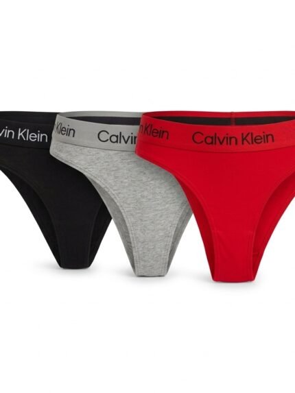Pack de 3 calzones Calvin Klein negro, gris y rojo letras negras — M — fantasma frente