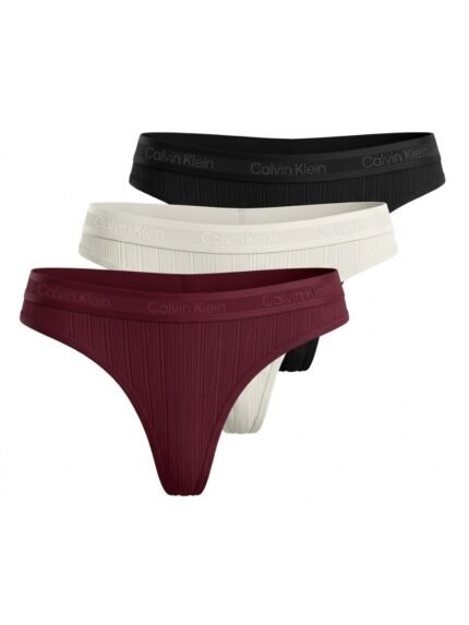 Pack de 3 calzones Calvin Klein acanalado negro, marfil y vino — M — fantasma frente
