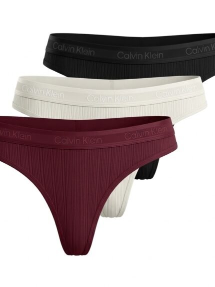 Pack de 3 calzones Calvin Klein acanalado negro, marfil y vino — M — fantasma frente