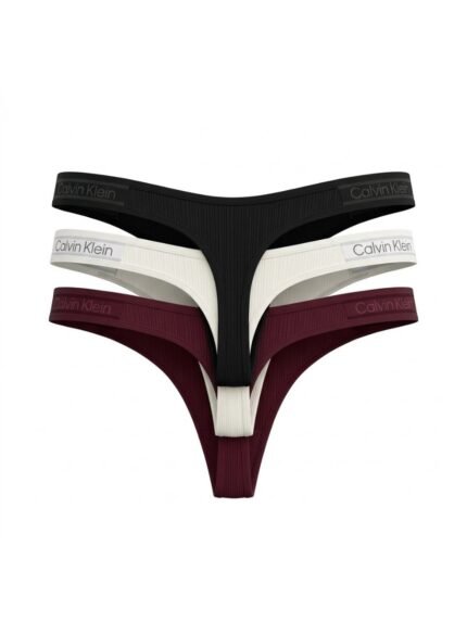 Pack de 3 calzones Calvin Klein acanalado negro, marfil y vino — M — fantasma espalda