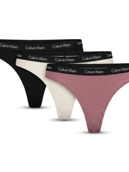 Pack de 3 calzones Calvin Klein acanalado negro, marfil y malva — M — fantasma frente