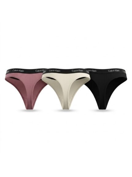 Pack de 3 calzones Calvin Klein acanalado negro, marfil y malva — M — fantasma espalda