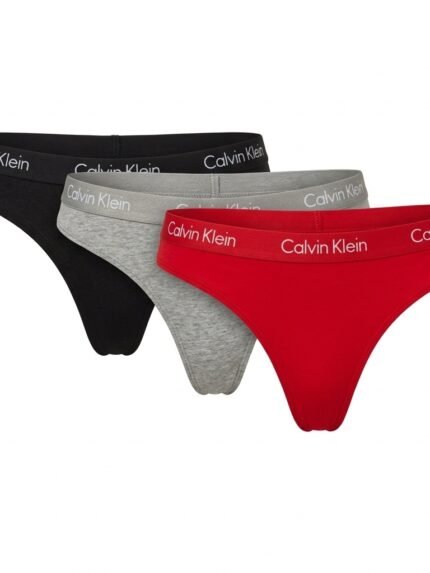 Pack de 3 calzones Calvin Klein negro, gris y rojo letras claras — M — fantasma frente