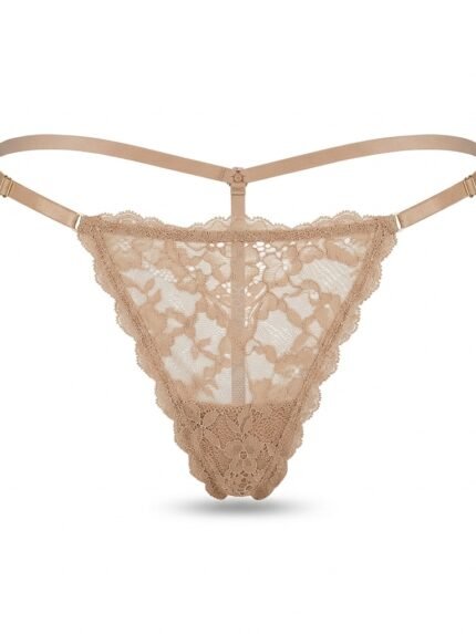 Calzón Encaje beige con tiras ajustables — M — fantasma frente