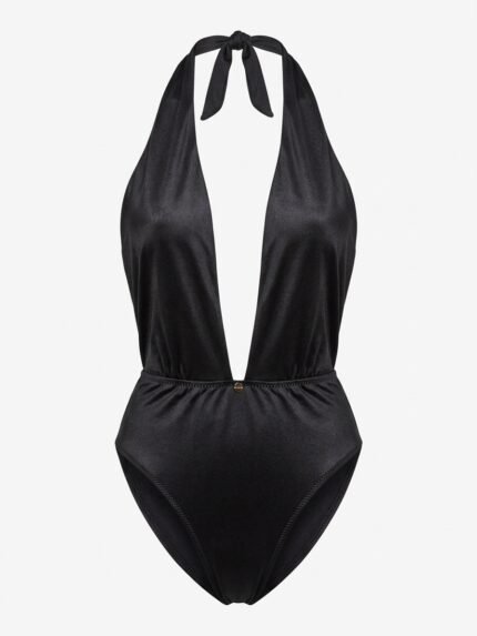 Body negro liso halter — frente